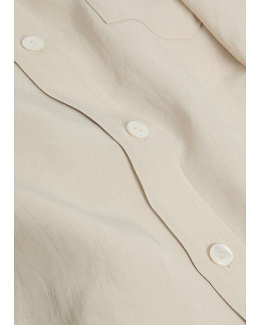 Maria McManus White Tie-Neck Satin-Crepe Shirt