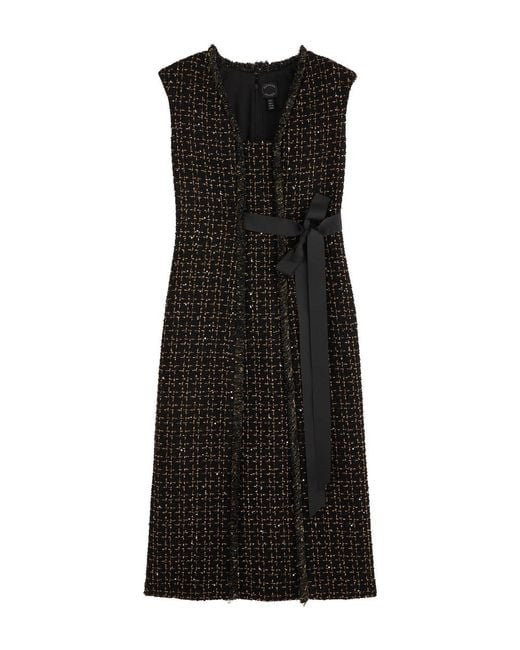 Huishan Zhang Black Shade Metallic Tweed Midi Dress