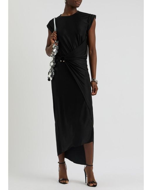 Rabanne Black Asymmetric Satin-Jersey Midi Dress