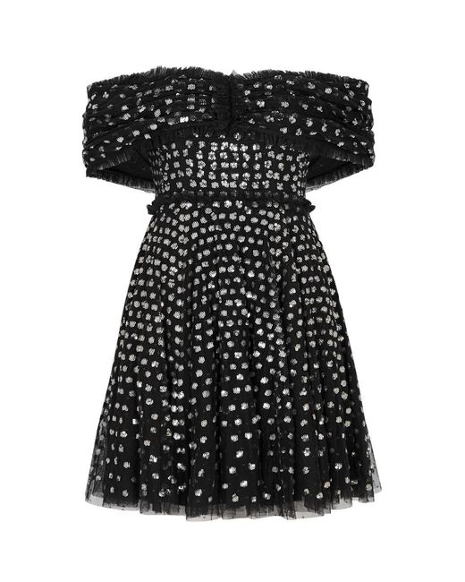 Needle & Thread Black Grace Sequin-embellished Tulle Mini Dress