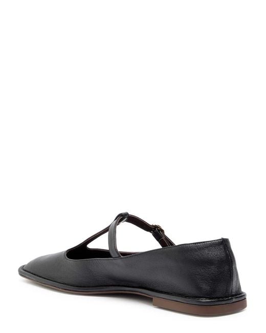 The Row Black Leather Mary Jane Flats