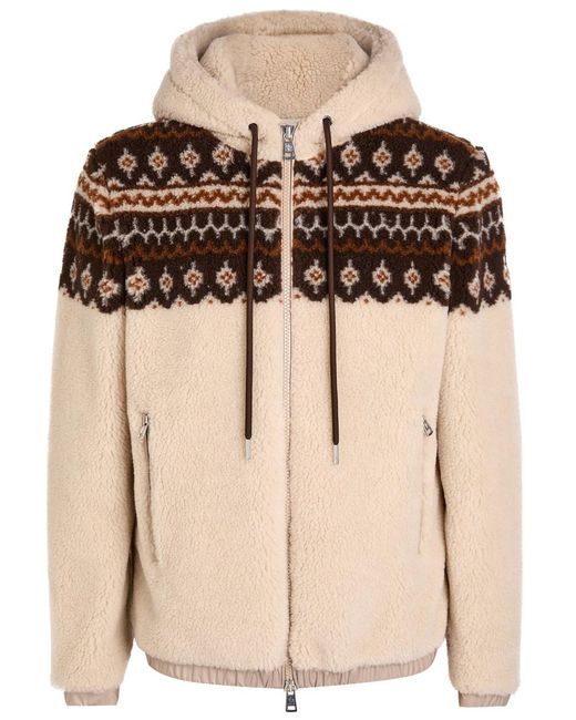 Moncler Natural Felpa Aperta Hooded Teddy Fleece Jacket for men