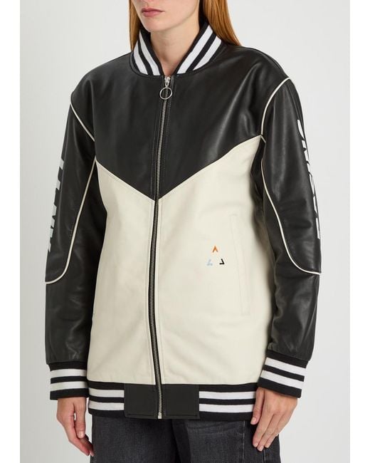 AN-Y1 Black Racing Quilted Colour-Blocked Leather Bomber Jacket