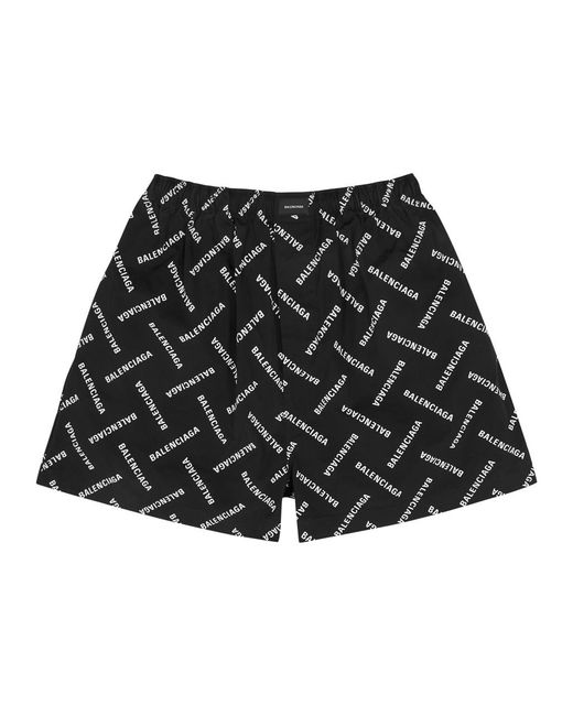 Balenciaga Black Logo-Print Cotton-Poplin Shorts for men