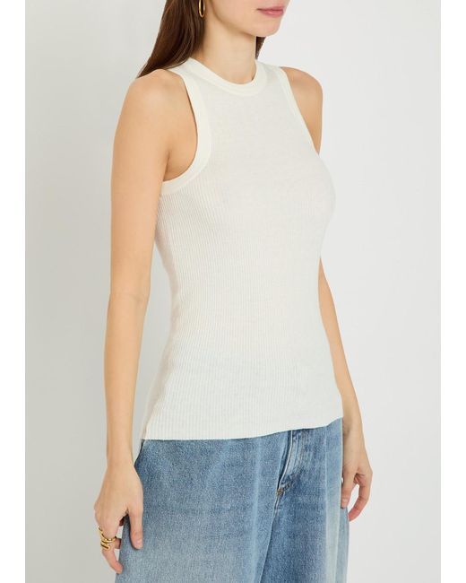 Lisa Yang White Amaya Ribbed Cotton And Cashmere-Blend Tank Top