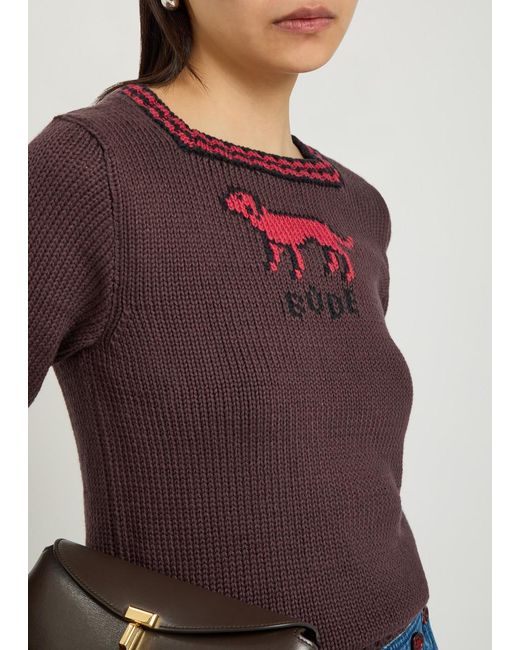 Bode Purple Lapdog Intarsia Cotton And Wool-Blend Top