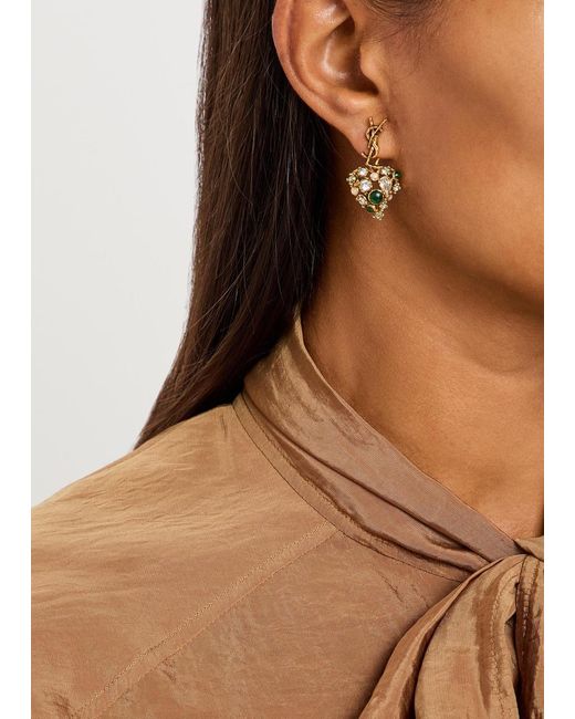 Saint Laurent Metallic Cassandre Pampilles Couer Embellished Drop Earrings