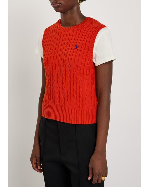 Polo Ralph Lauren Logo-Embroidered Cable-Knit Cotton Vest