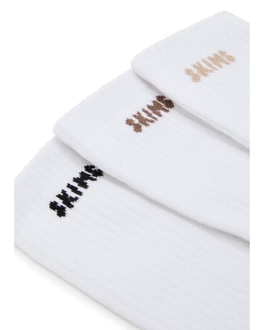 Skims White Logo-Intarsia Cotton-Blend Socks