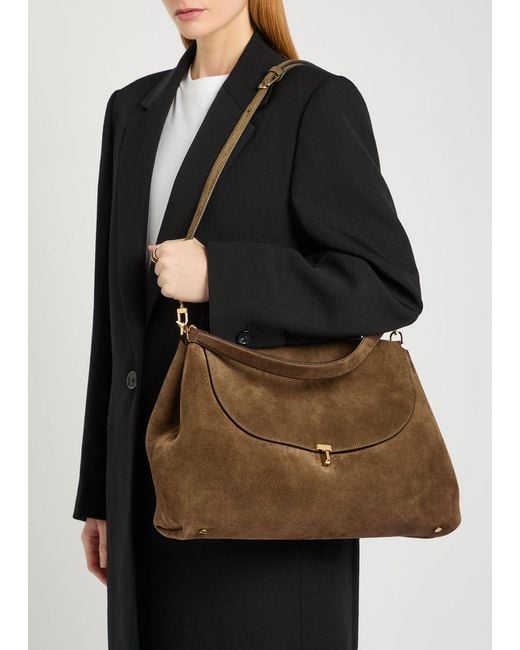 Totême Brown T-Lock Suede Top Handle Bag