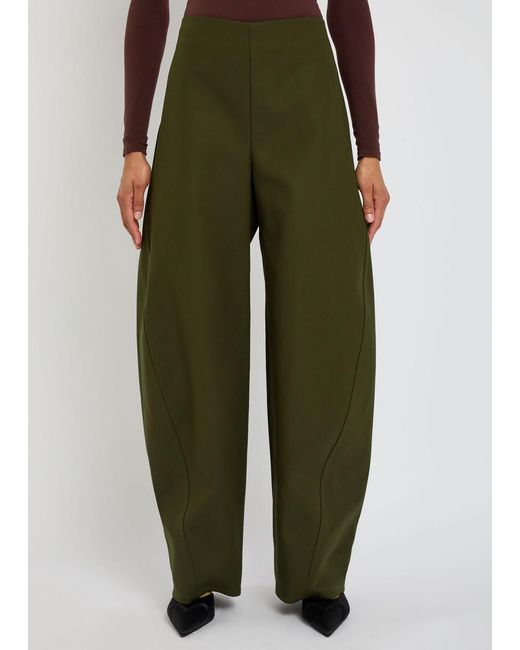 Alaïa Green Twisted Barrel-Leg Cotton Trousers