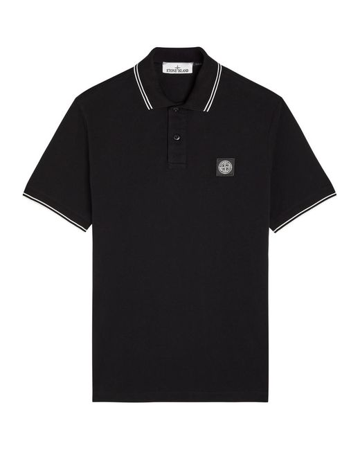 Stone Island Black Piqué Cotton Polo Shirt for men