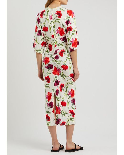 Diane von Furstenberg White Valerie Floral-Print Jersey Midi Dress