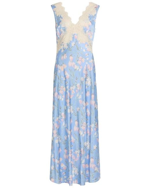 Rixo Blue Lysandra Floral-Print Satin Midi Dress