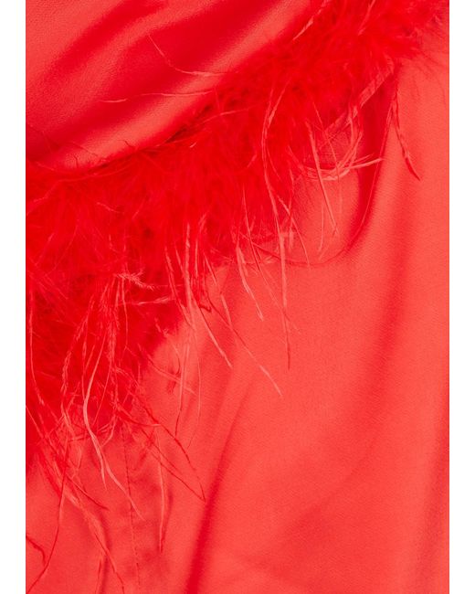 Kitri Red Nola Feather-trimmed Satin Mini Dress
