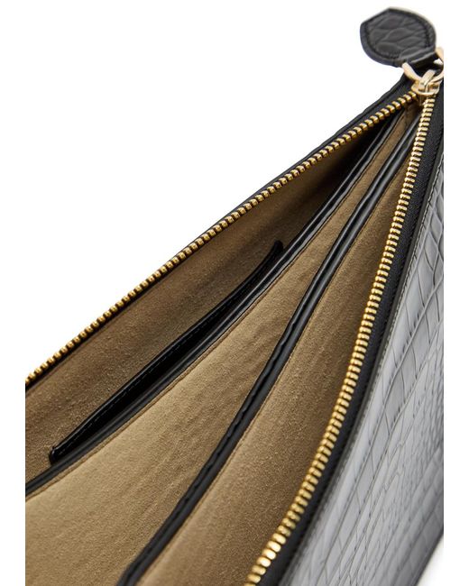 Totême Black Crocodile-Embossed Leather Clutch