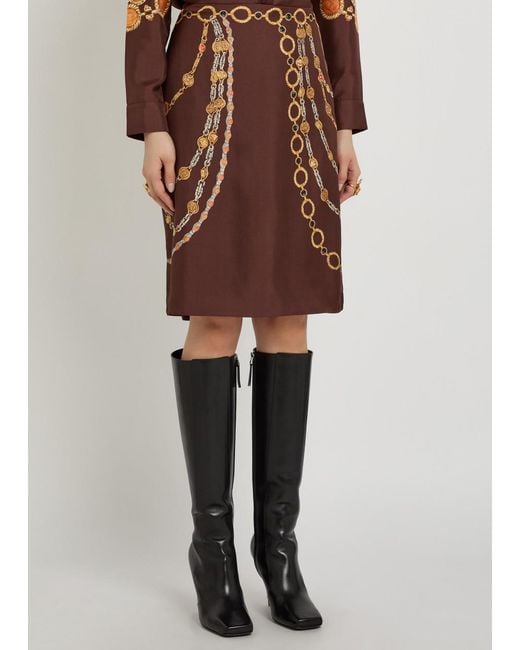 Versace Brown Printed Silk Midi Skirt