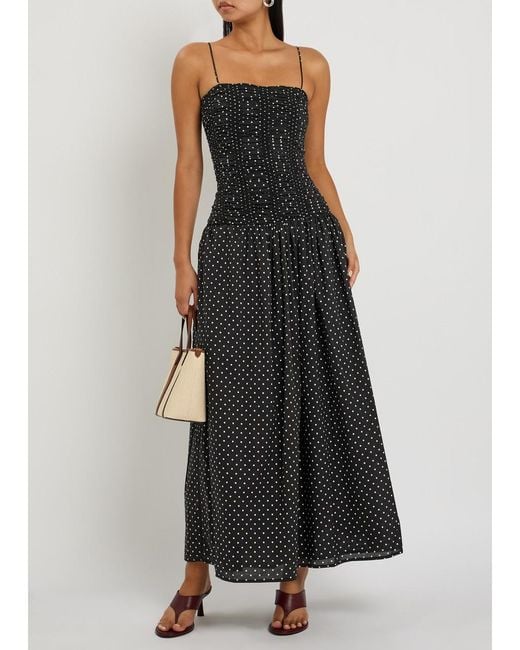Faithfull The Brand Black Mira Polka Dot Cotton Maxi Dress