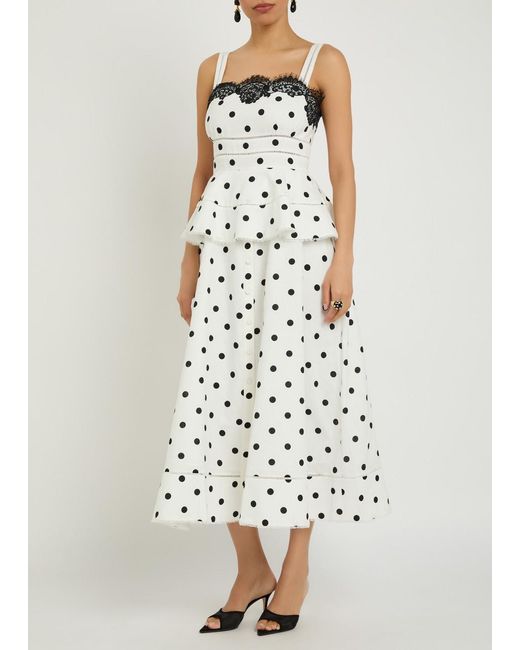 Self-Portrait White Layered Polka-Dot Linen-Blend Midi Dress
