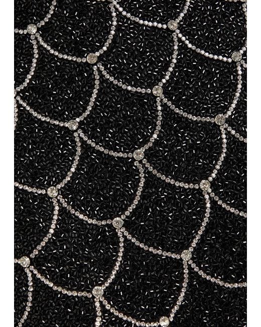 Alice + Olivia Black Rubi Embellished Scalloped Stretch-Mesh Mini Skirt