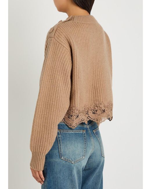 Chloé Natural Lace-Trim Wool And Cashmere-Blend Jumper