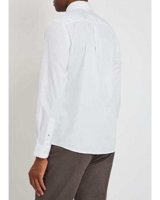 Boss White Roan Logo-Embroidered Cotton-Poplin Shirt for men