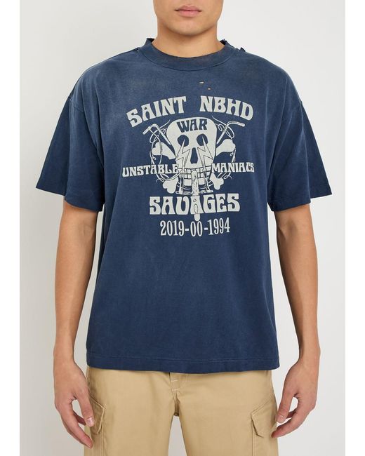 SAINT Mxxxxxx Blue Saint Nbhd Printed Cotton T-Shirt for men
