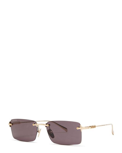 Gucci Gray Rimless Rectangle-Frame Sunglasses