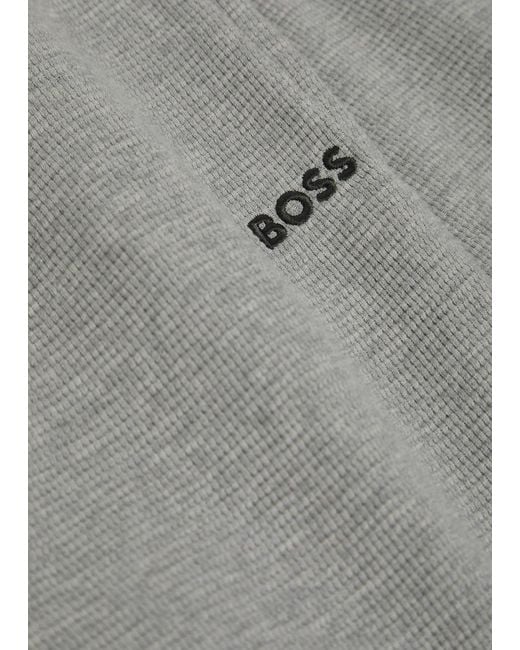 Boss Gray Logo-Embroidered Waffle Cotton-Blend Shorts for men