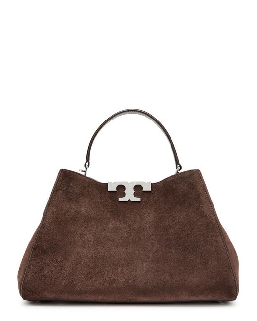 Tory Burch Brown Eleanor T-Logo Suede Top Handle Bag