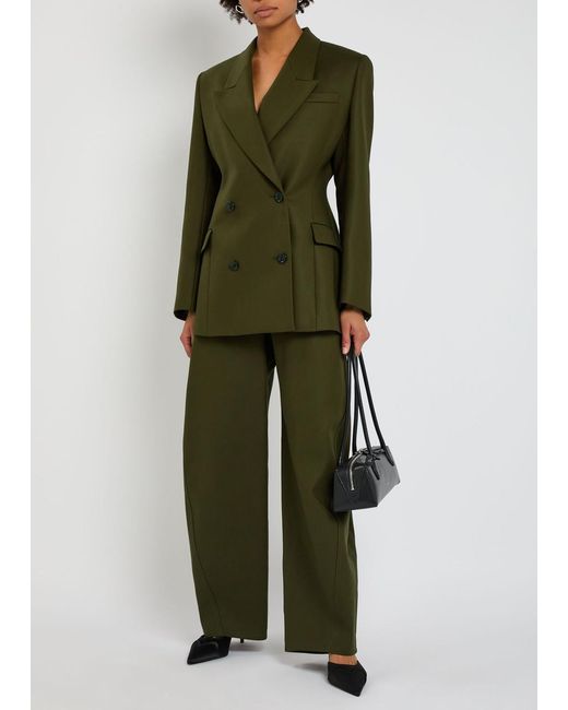 Alaïa Green Twisted Barrel-Leg Cotton Trousers