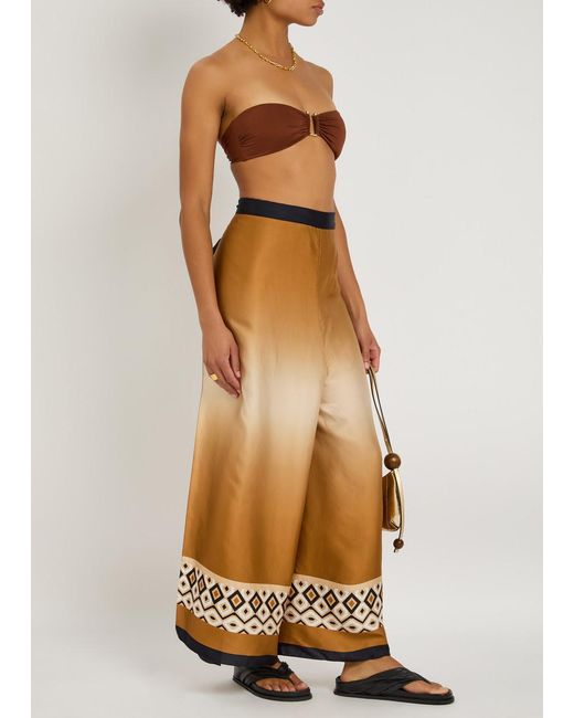 Max Mara Brown Sfere Printed Wide-Leg Satin Trousers