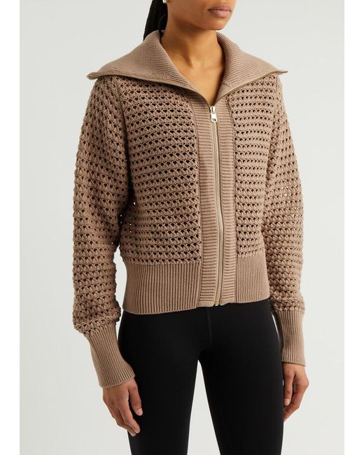 Varley Brown Eloise Open-Knit Cotton Cardigan