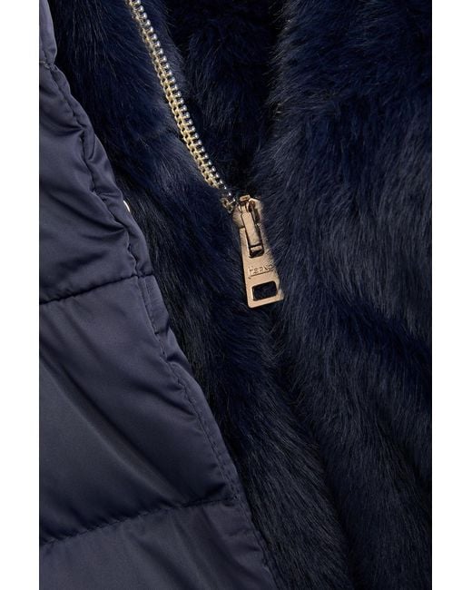 Herno Blue Quilted Hooded Shell And Faux Fur Gilet