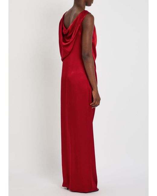 Maison Margiela Red Draped Satin Maxi Dress