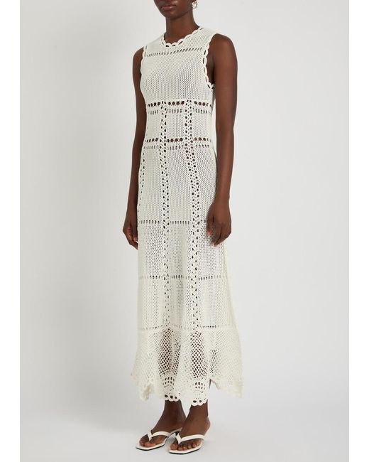 Erdem White Scalloped Crochet Cotton Maxi Dress
