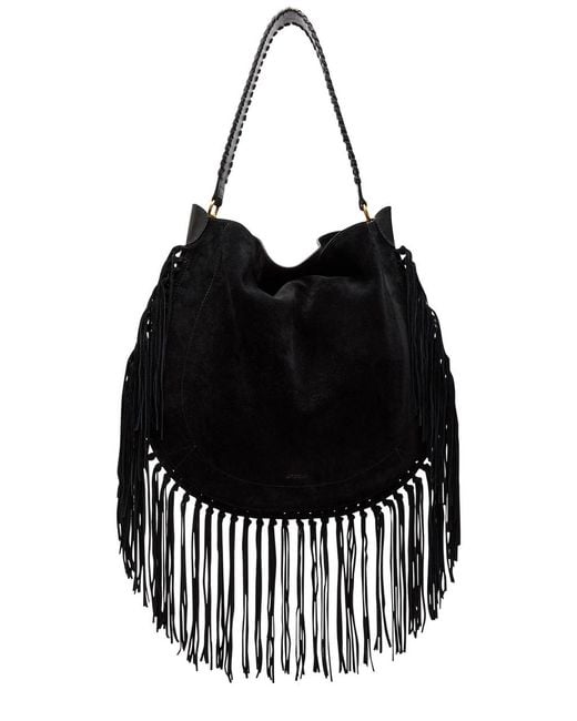 Isabel Marant Black Oskan Hobo Fringed Suede Shoulder Bag
