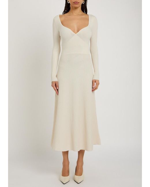Maria McManus White Ribbed-Knit Midi Dress