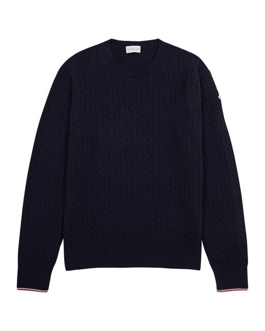 Moncler Blue Logo Cable-knit Wool-blend Jumper for men