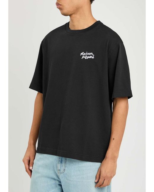 Maison Kitsuné Black Logo-Embroidered Cotton T-Shirt for men