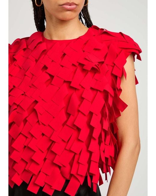 A.W.A.K.E. MODE Red Laser-Cut Open-Back Crepe Top