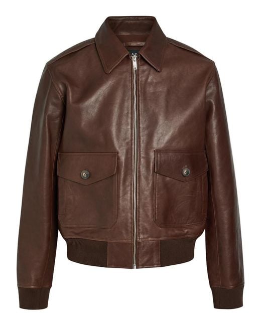 A.P.C. Brown Leather Bomber Jacket for men