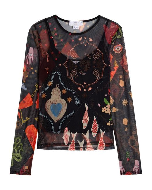 Never Fully Dressed Black Night Garden Printed Mesh Top