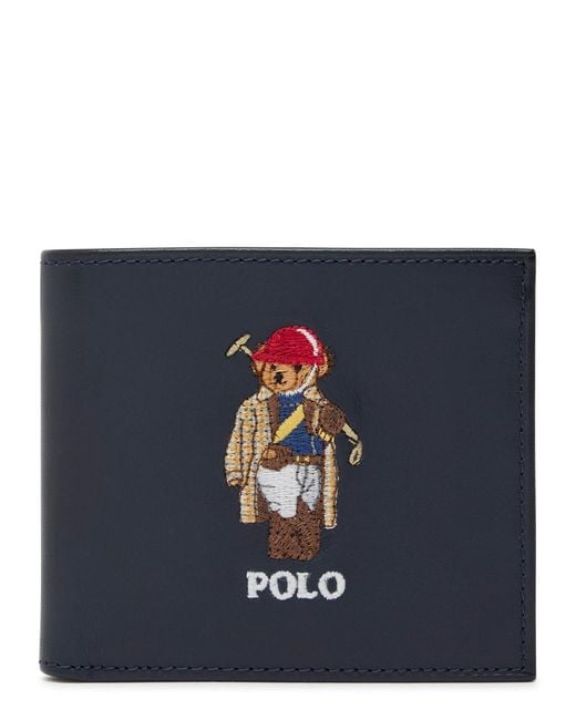 Polo Ralph Lauren Blue Polo Bear Embroidered Leather Wallet for men