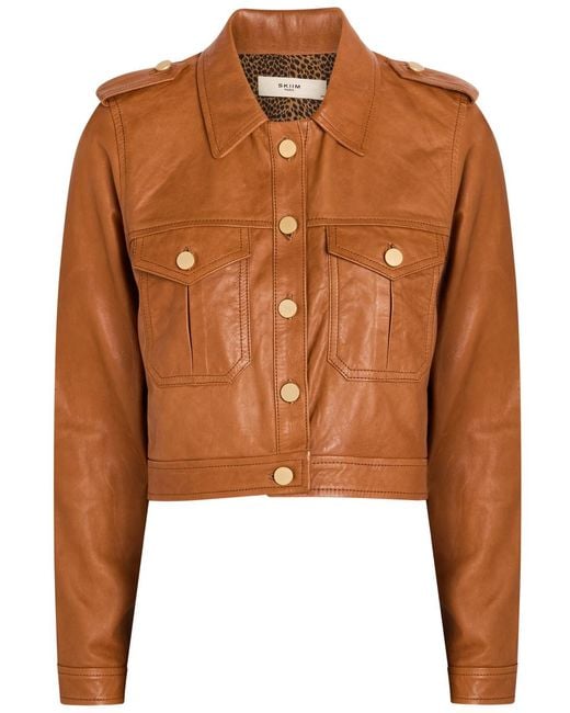 Skiim Brown Amelie Cropped Leather Jacket