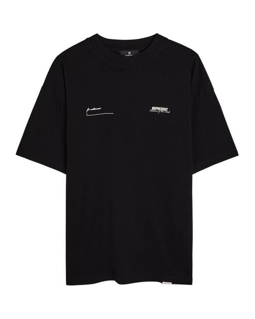 Represent Black Patron Of The Club Printed Cotton T-Shirt for men