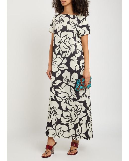Dries Van Noten Black Davita Floral-Print Satin Midi Dress