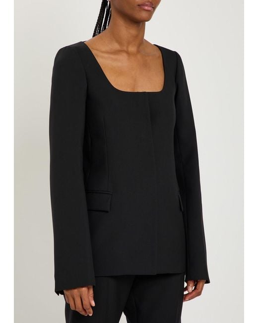 Calvin Klein Black Camille Scoop-Neck Wool Blazer