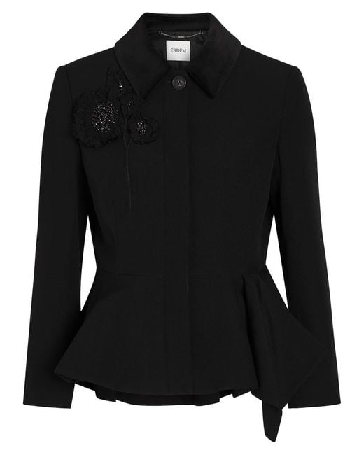 Erdem Black Floral-Embellished Wool Jacket
