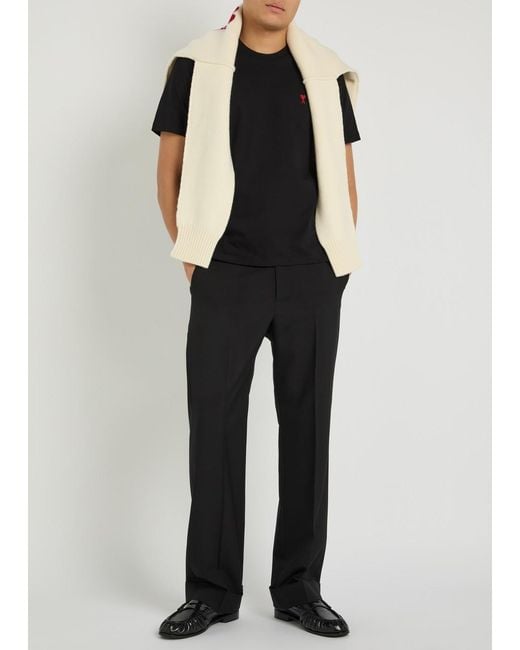 AMI Black Logo-Embroidered Cotton T-Shirt for men